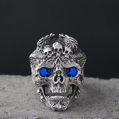 Cooler Schädel Ring, Skull Ring, mit blauen Augen Größe 62(TR13072516)