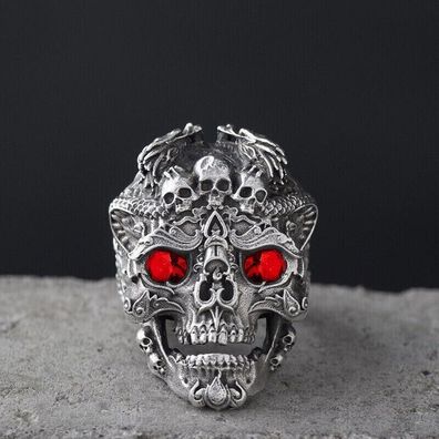 Cooler Schädel Ring, Skull Ring, mit roten Augen Größe 62(TR13072517)