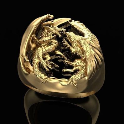 Herren Ring/Drachen Ring/ Unisex Ring/Fantasie Ring/ vergoldet Größe 59(DR13072521)