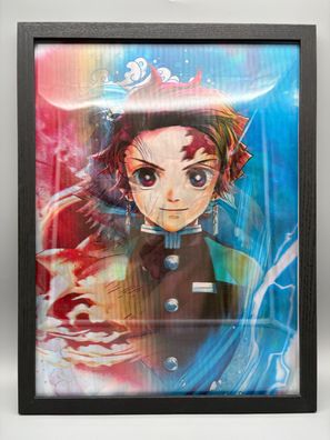 3D-Bild/Effekt-Flip-Anime-Demon Slayer-Inosuke, ezuko, anjiro-30x40cm-mit Rahmen