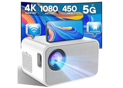 Kyaster 1080P Native Projektor, 450 ANSI Lumen 4K kompatibel mit Mini-Projektor, Andr