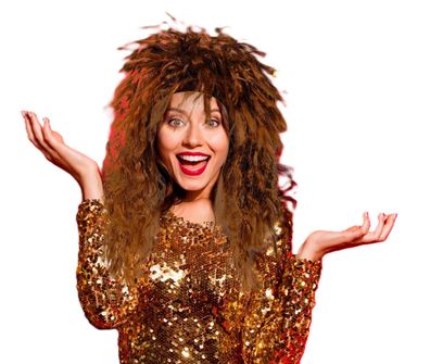Damen Perücke Tina Popstar Wig braune Locken Karneval Festival Fasching