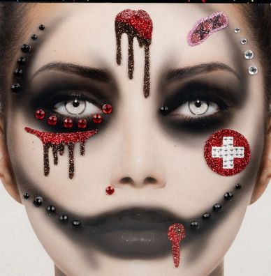 Gesichts Tattoo gruselige Krankenschwester Halloween Kostüm Karneval Fasching