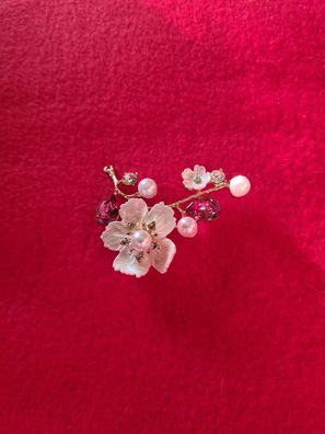 Blumen Brosche, Blumen Schmuck, Rote Zirkonia Steine Brosche (B1407256)