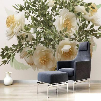 Vlies Fototapete Wandtapete Wandbilder Schöne Dreidimensionale Beige Blumen 9863