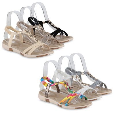 VAN HILL Damen Riemchensandalen Sandalen Zierperlen Schuhe 841083