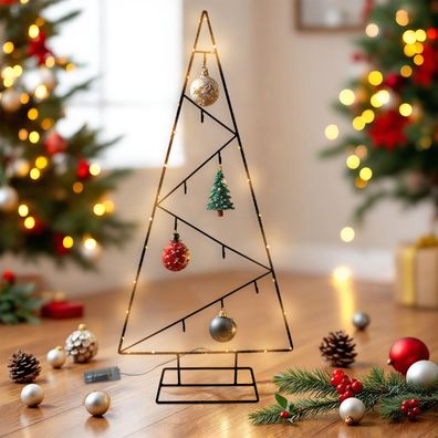 LED Metall Tannenbaum schwarz - 77 cm - Deko Aufsteller 9 Haken für Zierschmuck