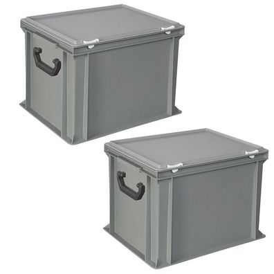 2 Aufbewahrungskoffer, LxBxH 400x300x330 mm, 31 Liter, grau, PE-HD