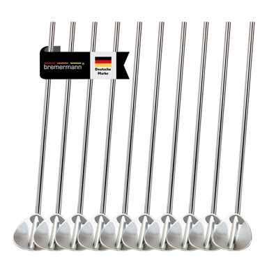 bremermann Trinkhalm-Löffel-Set 12tlg, Edelstahl, 10 Löffel, 2 Reinigungsbürsten
