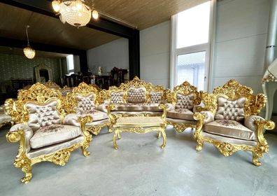 Empire King Salon Set Handmade Antique Style Gold Sofa Set for Hotel Lobby Decor