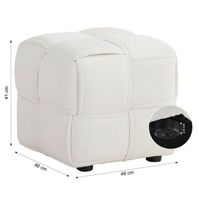 Sitzhocker Pouf Beige Bouclé Poufhocker Sitzpouf Polsterhocker Sitzwürfel Schminkh