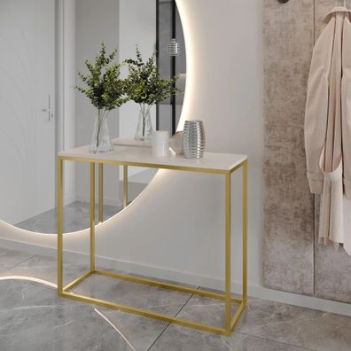 AX LIVING Flur Konsolentisch Lortie 80 cm weiß Goldenes Metallgestell