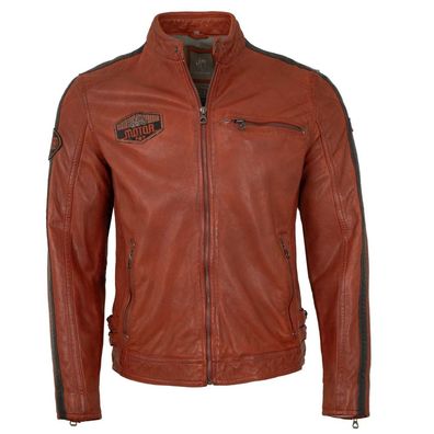 Gipsy by Mauritius - Herren Lederjacke Bikerjacke Lammnappa dark orange II