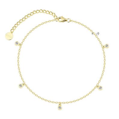 Fußkette - Silber vergoldet - 5 Anhänger Zirkonia