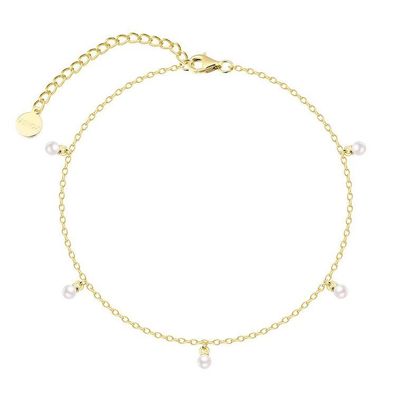 Fußkette - Silber vergoldet - 5 Anhänger Perlen