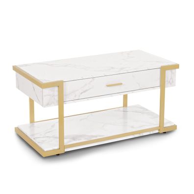 BarberPub Couchtisch Beistelltisch mit Schublade, Sofatisch Gold, 2141