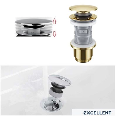 Click Clack Ablaufventil Gold glänzend Waschbecken Bidet POP UP Messing 63 mm