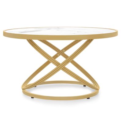 BarberPub Couchtisch Rund Holz, Sofatisch Beistelltisch Weiß-Gold, 2175