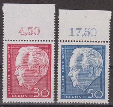 Berlin 1967 postfrisch Oberrand MiNr. 314-315 Bundespräsidenten Heinrich Lübke