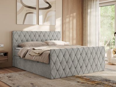 Doppelbett MIREN DUO mit zwei Bettkästen, gestepptes Kopfteil, Boxspringbett