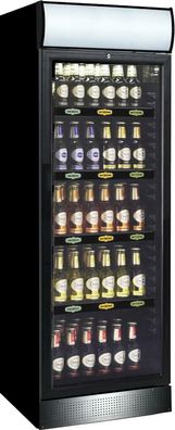 Eco Glastürkühlschrank Schwarz 298 Liter - Glastür, LED Leuchtaufsatz, Umluftkühlung