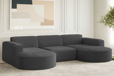 Ecksofa Designer, Sofa U Form MODENA Stoff Loop Graphit