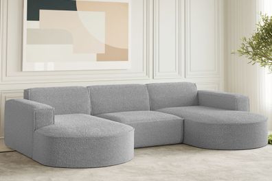 Ecksofa Designer, Sofa U Form MODENA Stoff Loop Grau