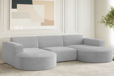 Ecksofa Designer, Sofa U Form MODENA Stoff Loop Hellgrau