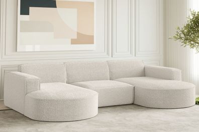 Ecksofa Designer, Sofa U Form MODENA Stoff Loop Perle