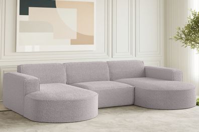 Ecksofa Designer, Sofa U Form MODENA Stoff Loop Rosa