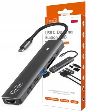 USB-C Adapter HUB 7in1 HDMI 4K USB 3.0 SD PD LED Zenwire BS-HC703