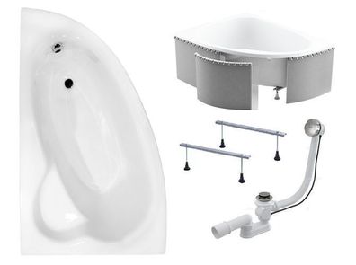 Badewanne Eckwanne Acryl Natalia 150x100 Links Styropor | Ablauf & Füße GRATIS !