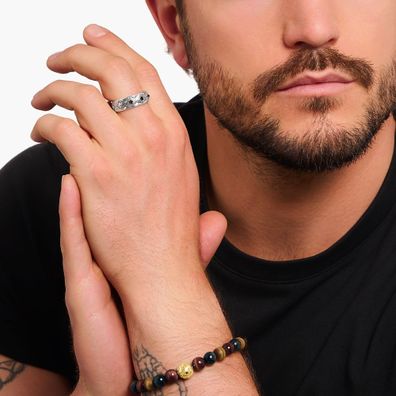 Thomas Sabo Schmuck Herrenring Rautenmuster mit schwarzen Steinen Silber TR2453-643