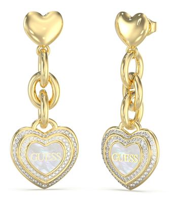 Guess Schmuck Damen-Ohrringe Amami Herz Ohrhänger Goldfarben JUBE04024JWYGWHT/U