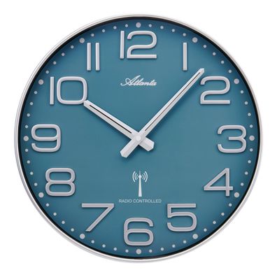 Atlanta Funk-Wanduhr Silberfarben/Blau 4539/19