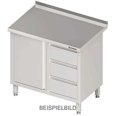 Stalgast Arbeitsschrank mit Flügeltür, 800x600x850 mm, mit 3er Schubladenblock