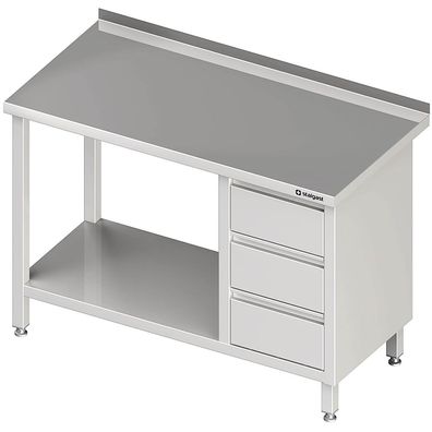 Gastronomie Stalgast Arbeitstisch mit Grundboden, 800x600x850 mm, mit 3er Schublad