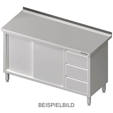 Stalgast Arbeitsschrank mit Schiebetüren, 1300x700x850 mm, mit 3er Schubladenblock