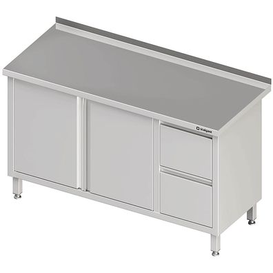 Stalgast Arbeitsschrank mit Flügeltüren, 1800x600x850 mm, mit 2er Schubladenblock
