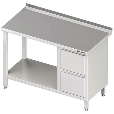 Gastronomie Stalgast Arbeitstisch mit Grundboden, 2500x600x850 mm, mit 2er Schubla