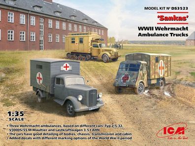 ICM 1:35 DS3523 'Sankas' WWII Wehrmacht Ambulance Trucks