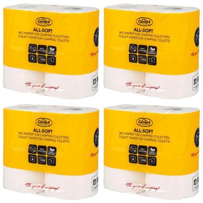 4 x Camp4 Toilettenpapier - 2-lagig - 250 Blatt pro Rolle - 4 Rollen