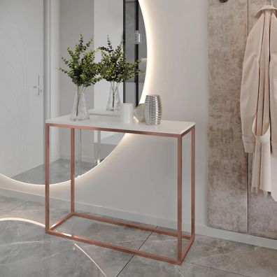 AX LIVING Flur Konsolentisch Lortie 80cm weiß mit Kupfer-Metallgestell