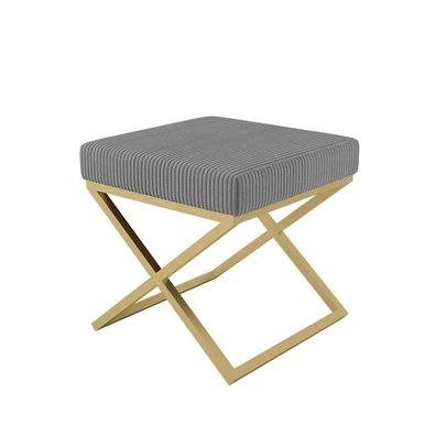 AX LIVING 1 Stk. Polster Hocker Pitinio 45 cm Grau goldenes Gestell