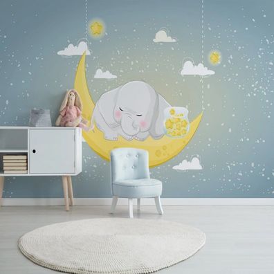 Vlies Fototapete Wandtapete Wandbilder Handgemalte Elefantenwolkenmond Cart 9944