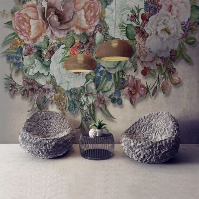 Vlies Fototapete Wandtapete Wandbilder Retro Nostalgie Handbemalte Blumen 9945