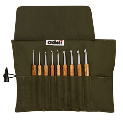 addi addiWrap Olivenholz Häkelnadel Set im praktischen Stoff-Etui 2-6 mm