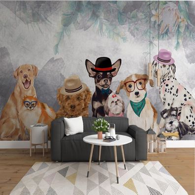 Vlies Fototapete Wandtapete Wandbilder Cartoon Handbemalte Haustier Welpen 9958