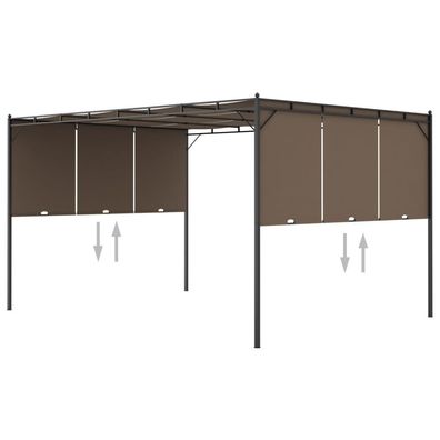Gartenpavillon 4x3 m mit Seitenvorhängen - Taupe, wetterfest