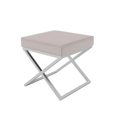 AX LIVING 1 Stk. Polster Hocker Pitinio 45cm Beige Chrom-Metallgestell